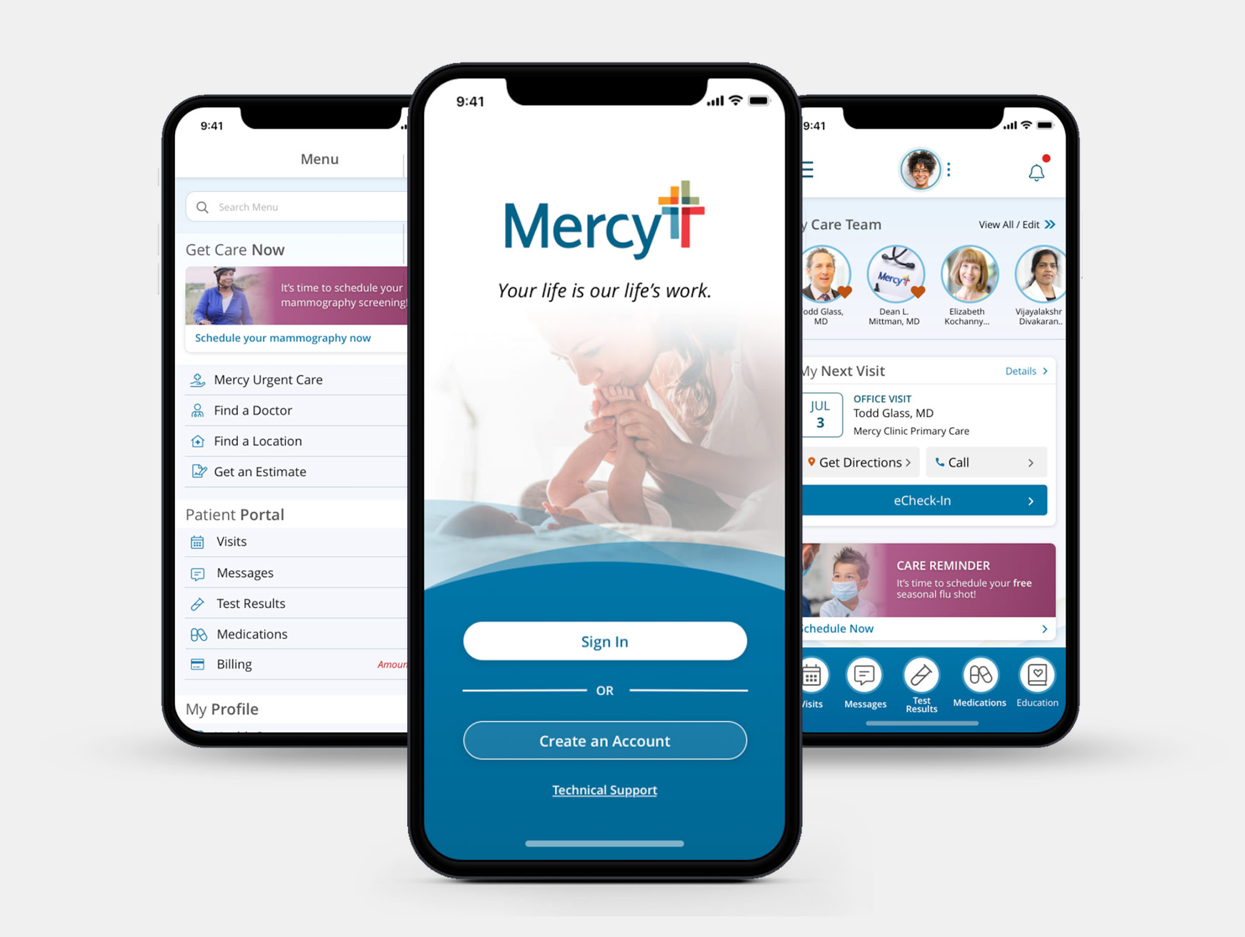 Mercy App Highlight Screens